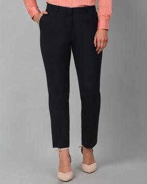 women straight fit flat-front trousers