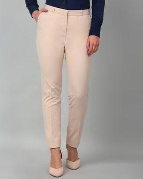 women straight fit flat-front trousers