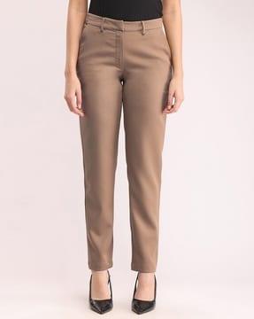 women straight fit flat-front trousers