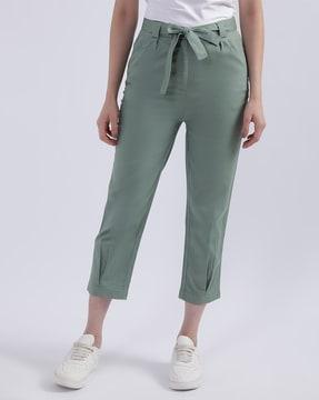 women straight fit flat-front trousers