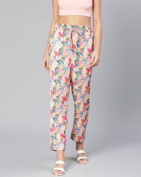 women straight fit floral print trousers