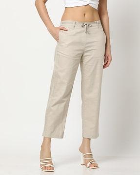 women straight fit linen pants