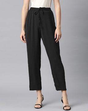 women straight fit palazzos with elasticated drawstring waist