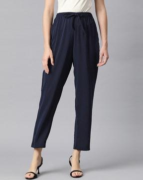 women straight fit palazzos with elasticated drawstring waist