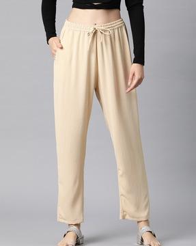 women straight fit palazzos with elasticated drawstring waist