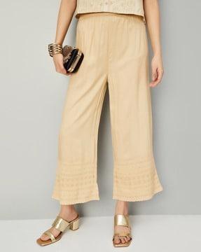 women straight fit palazzos with elasticated waist