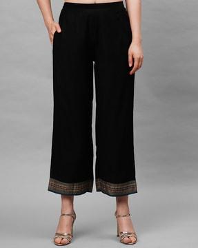 women straight fit palazzos with semi-elasticated waist