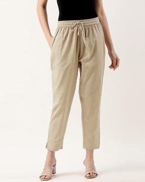 women straight fit pants with elasticated drawstring waist