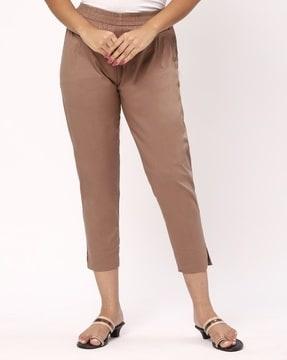 women straight fit pants with elasticated waistband