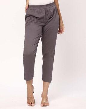 women straight fit pants with elasticated waistband