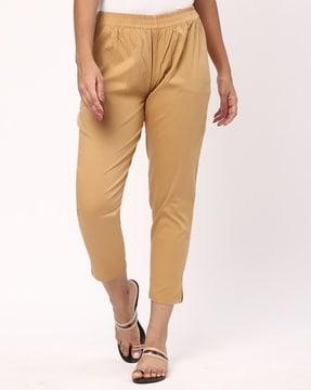 women straight fit pants with elasticated waistband