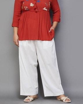 women straight fit pants with elasticated waistband