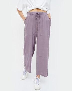 women straight fit pants with elasticated waistband