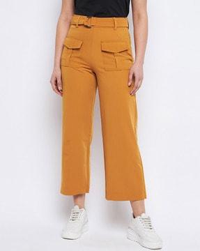 women straight fit pants with semi-elasticated waist