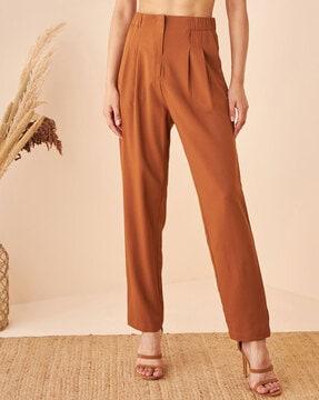 women straight fit pleat-front trousers