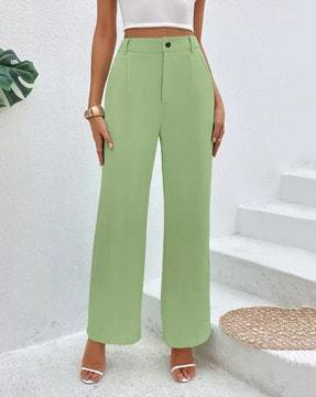 women straight fit pleat-front trousers