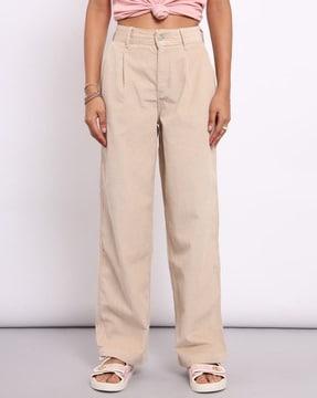 women straight fit pleat-front trousers