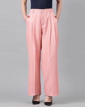 women straight fit pleat-front trousers