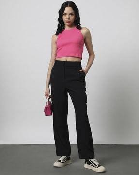 women straight fit pleated cargo pants