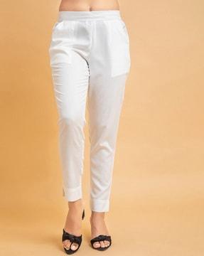 women straight fit pleated pants with insert pocket
