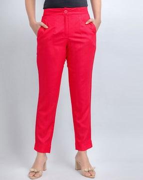 women straight fit pleated pants with insert pocket