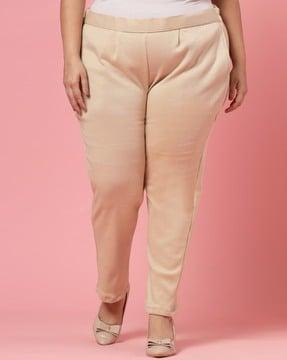 women straight fit pleated trousers with insert pockets