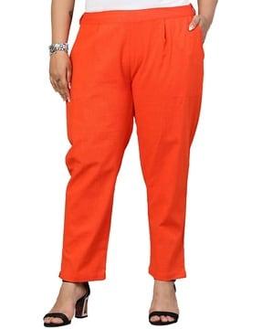 women straight fit pleated trousers with slip pockets