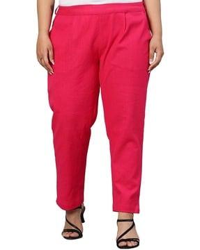 women straight fit pleated trousers with slip pockets