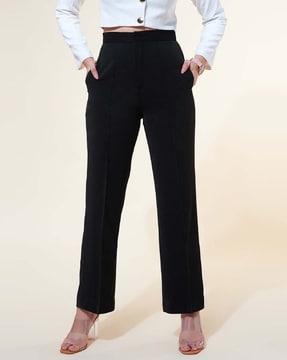 women straight fit pleated trousers