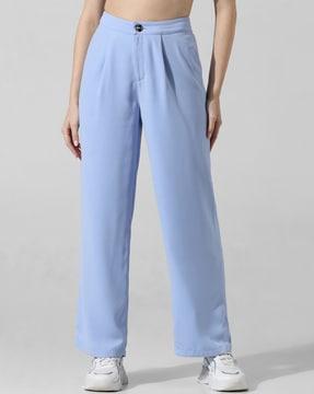 women straight fit pleated trousers