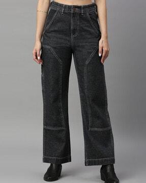 women straight jeans with insert pockets