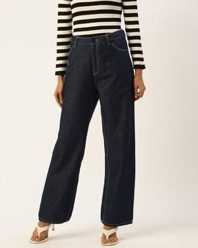 women straight jeans with insert pockets