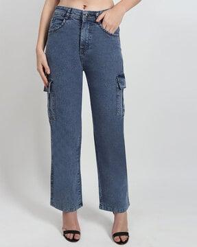 women straight jeans with insert pockets