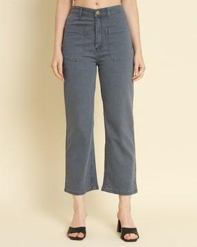 women straight jeans with patch pockets