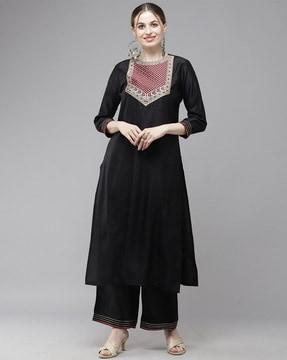 women straight kurta & palazzos set