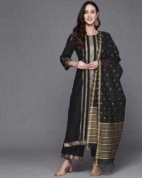 women straight kurta set & dupatta with embroidery