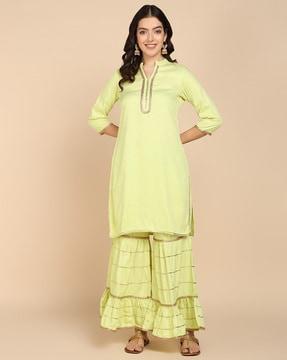 women straight kurta set with 3/4th sleeve