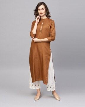 women straight kurta with band collar