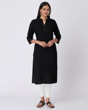 women straight kurta with mandarin collar