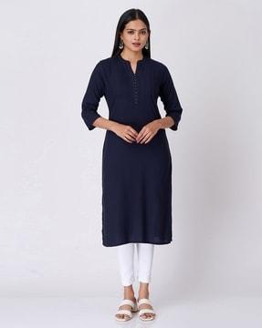 women straight kurta with mandarin collar