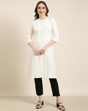 women straight kurta with mandarin collar