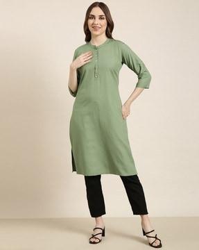 women straight kurta with mandarin collar