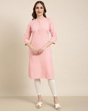 women straight kurta with mandarin collar