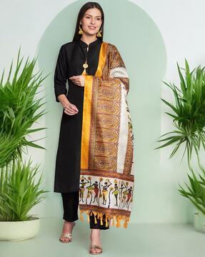 women straight kurta with pants & dupatta