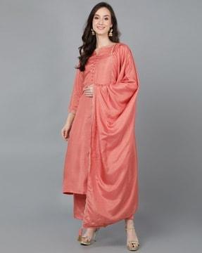 women straight kurta with pants & dupatta