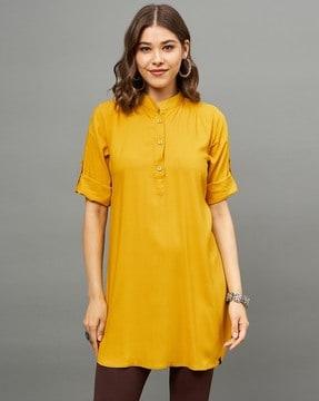 women straight kurta with roll-up sleeves