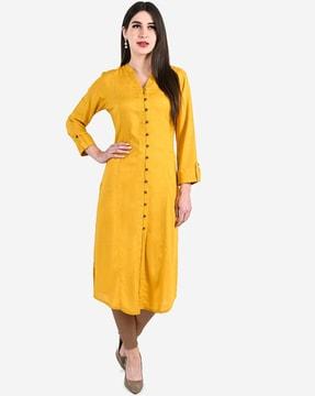 women straight kurta with roll-up sleeves