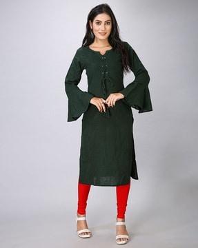 women straight kurta with tassels