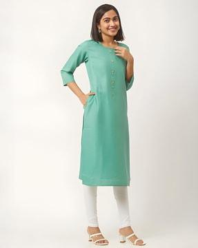 women straight kurti with insert pocket