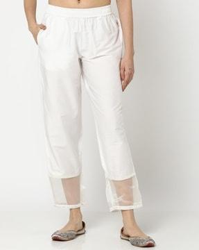 women straight pants with lace hem